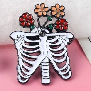 Halloween Pin/Brooch Rib Cage Vase with Flowers